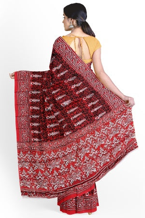 SAMVITA Red Cotton Saree - Pure Cotton Elegance With All Over Printed Design