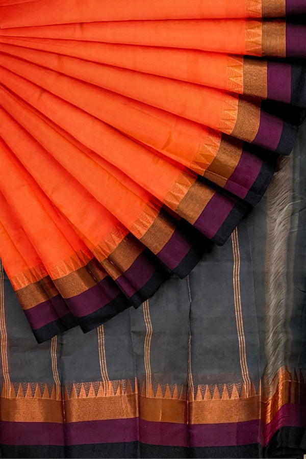 SAMVITA Orange South Cotton Silk Saree with Zari Border - Tradition meets the latest trends