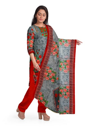 Grey Pure Cotton Printed Salwar Suit Fabric