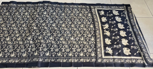 Sustainable Black Silk Saree | Handwoven Banana Stem Fiber | Samvita