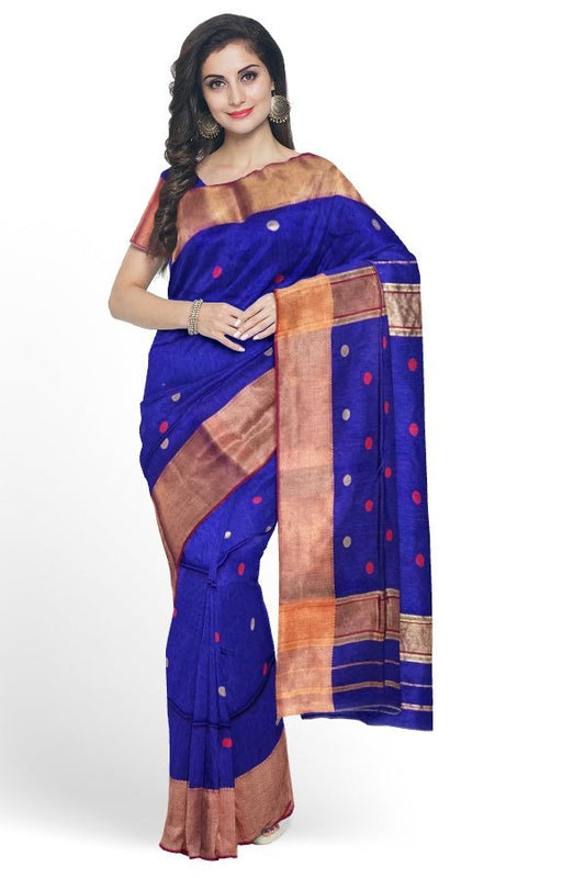 Blue Cotton Silk Maheshwari Handloom Saree - Samvita