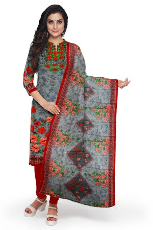 Grey Pure Cotton Printed Salwar Suit Fabric