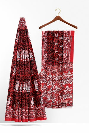 SAMVITA Red Cotton Saree - Pure Cotton Elegance With All Over Printed Design