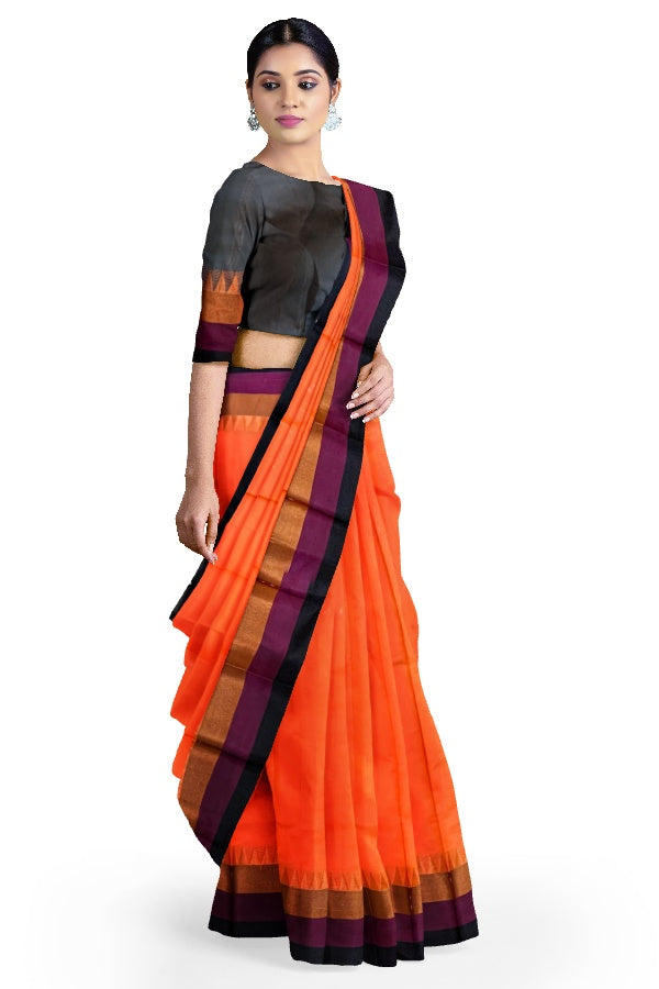 SAMVITA Orange South Cotton Silk Saree with Zari Border - Tradition meets the latest trends