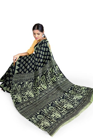 SAMVITA Black Cotton Saree - Pure Cotton Elegance With All Over Printed Design