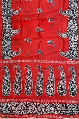 SAMVITA Red Cotton Saree - Pure Cotton Elegance With All Over Printed Design