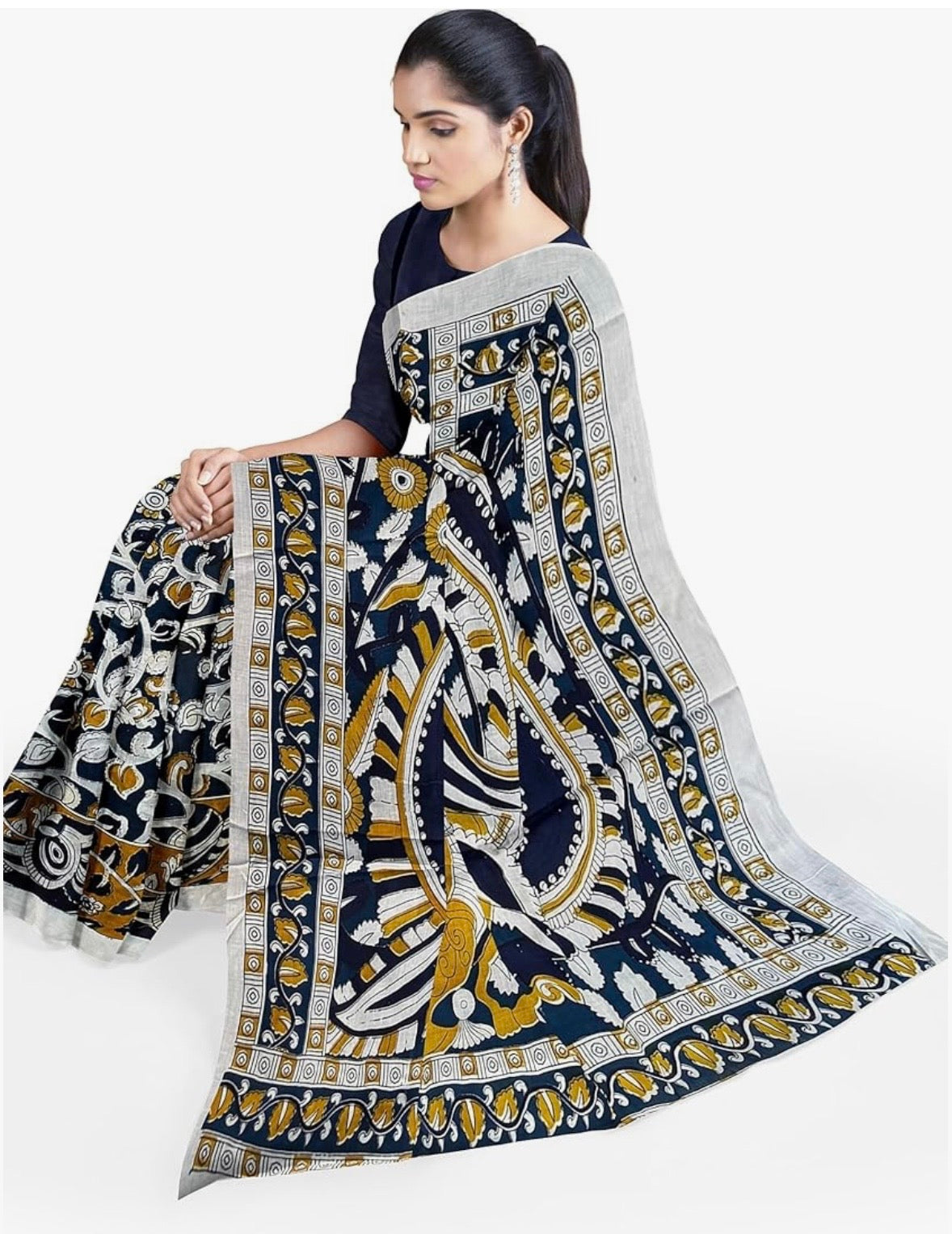 Blue Cotton Mulmul Saree with Blouse Piece – Earthy Elegance in a Feather-Light Drape