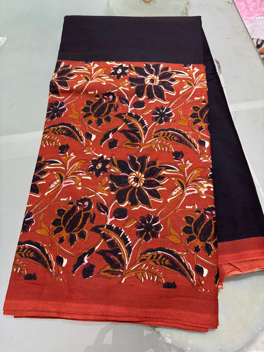 Black Cotton Mulmul Saree with Blouse Piece – Earthy Elegance in a Feather-Light Drape