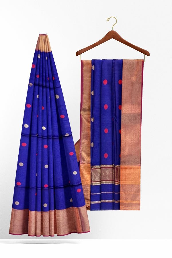 Blue Cotton Silk Maheshwari Handloom Saree - Samvita