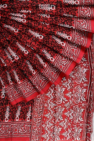 SAMVITA Red Cotton Saree - Pure Cotton Elegance With All Over Printed Design