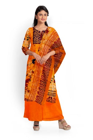 Orange Pure Cotton Printed Salwar Suit Fabric