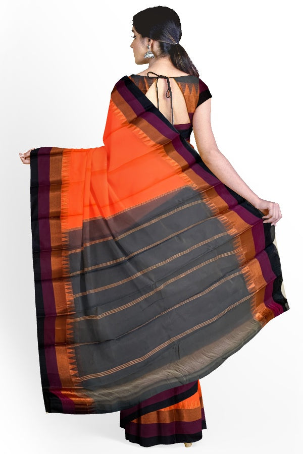 SAMVITA Orange South Cotton Silk Saree with Zari Border - Tradition meets the latest trends