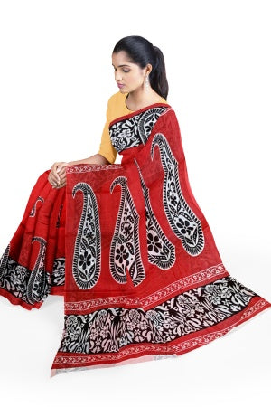 SAMVITA Red Cotton Saree - Pure Cotton Elegance With All Over Printed Design