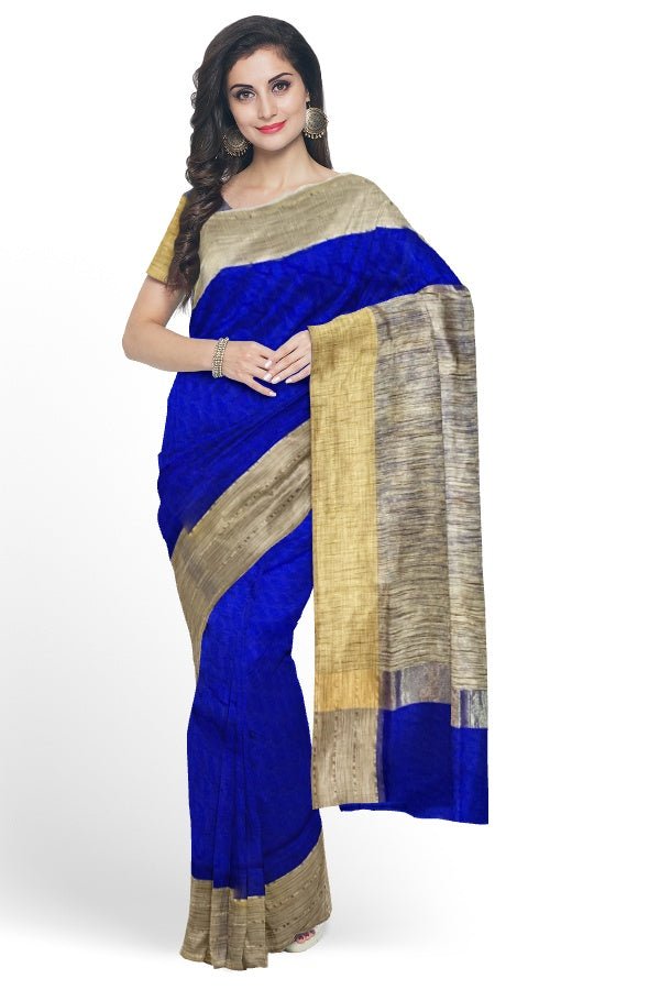 Blue Georgette Saree with Jute Pallu - Samvita