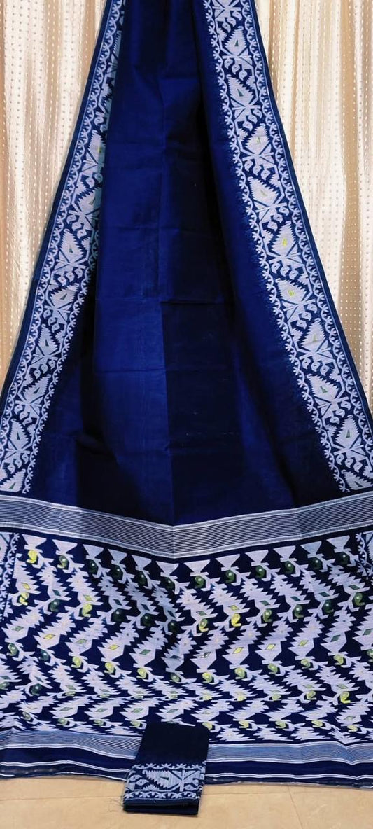 SAMVITA Blue Bengal Handloom Resham Jamdani Saree with Blouse Piece – A Masterpiece of Grace & Craft