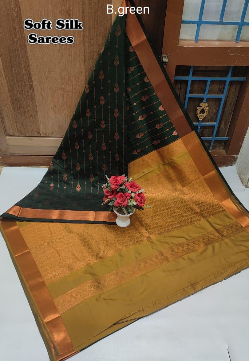 Green Kanchee Soft Silk Saree With Zari Weave