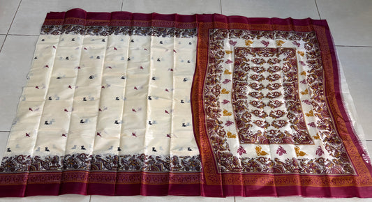 Sustainable Cream Silk Saree | Handwoven Banana Stem Fiber | Samvita