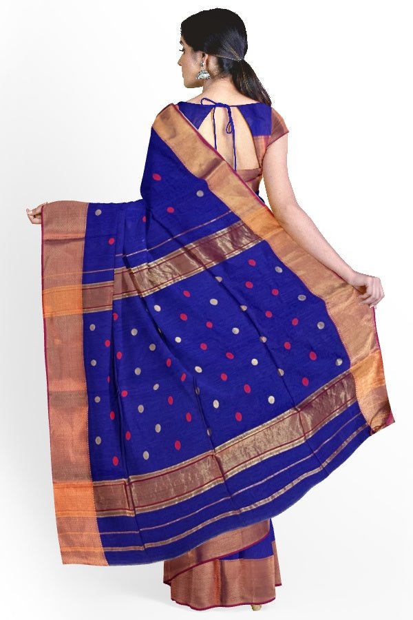 Blue Cotton Silk Maheshwari Handloom Saree - Samvita