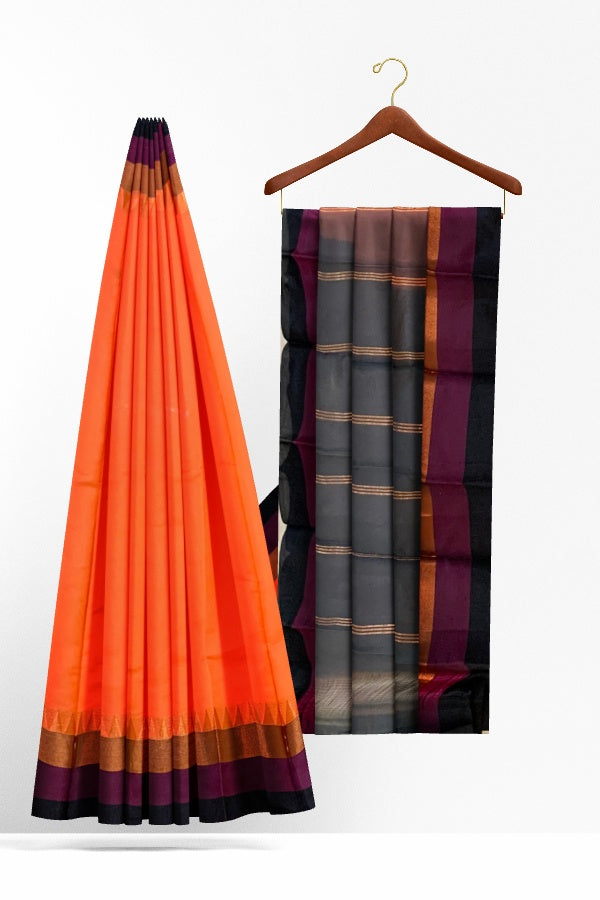 SAMVITA Orange South Cotton Silk Saree with Zari Border - Tradition meets the latest trends