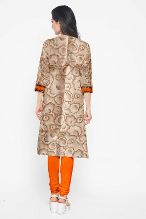 Cream Cotton Salwar Suit Fabric with Embroidered Neck Pattern and Bandhani Dupatta