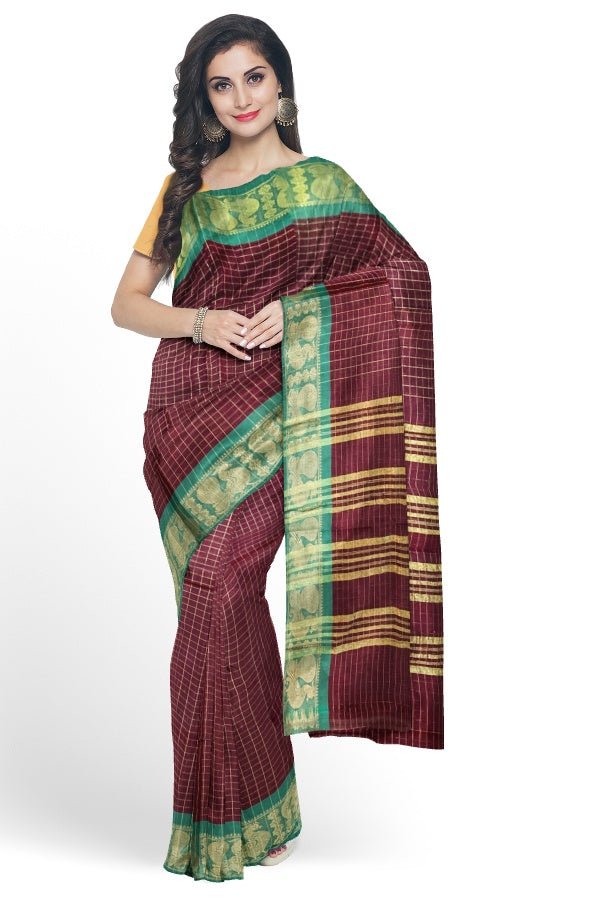 Brown Cotton Sungudi Checks Saree - Samvita