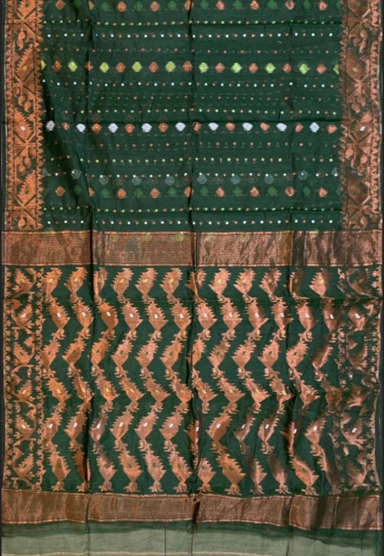 Green Bengal Handloom Resham Jamdani Saree