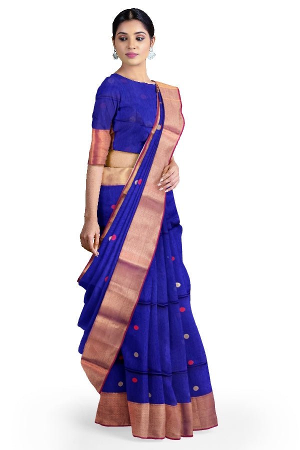 Blue Cotton Silk Maheshwari Handloom Saree - Samvita