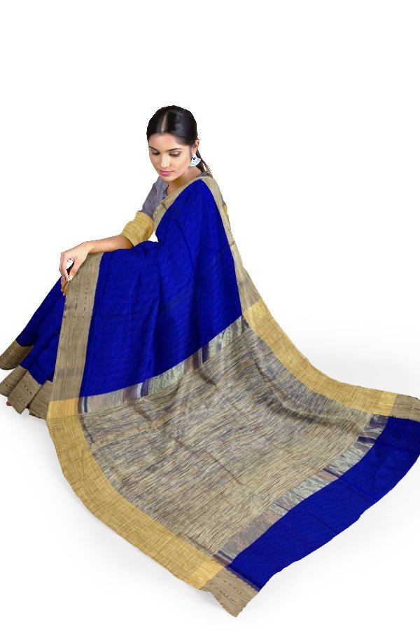 Blue Georgette Saree with Jute Pallu - Samvita