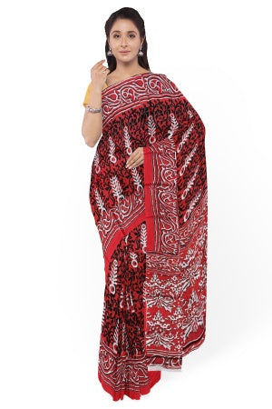 SAMVITA Red Cotton Saree - Pure Cotton Elegance With All Over Printed Design
