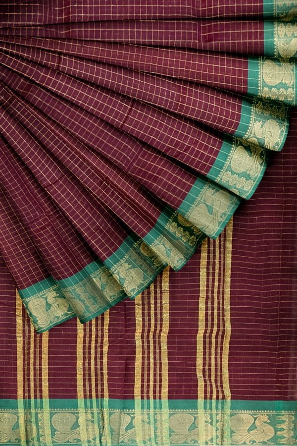 Brown Cotton Sungudi Checks Saree - Samvita