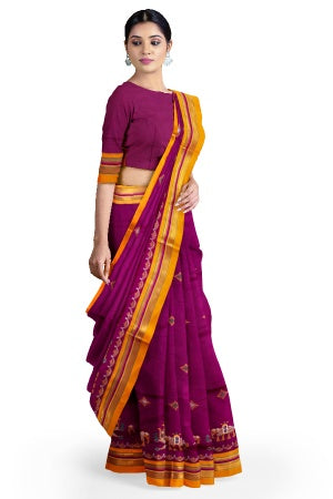 Purple Cotton Silk Ilkal Saree with Kasuti Embroidery Work