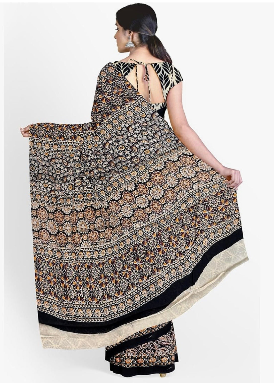 Black Cotton Mulmul Saree with Blouse Piece – Earthy Elegance in a Feather-Light Drape