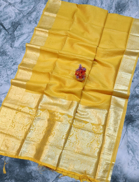 Yellow Muga Kataan Silk Saree with Rich Zari Work – Royal Weave, Eternal Grace