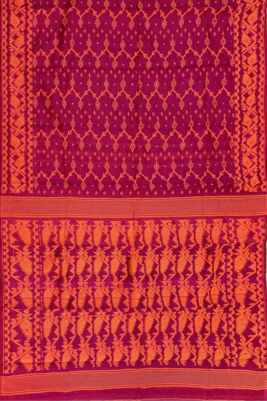 SAMVITA Pink Bengal Handloom Resham Jamdani Saree with Blouse Piece