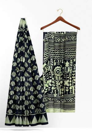 SAMVITA Black Cotton Saree - Pure Cotton Elegance With All Over Printed Design