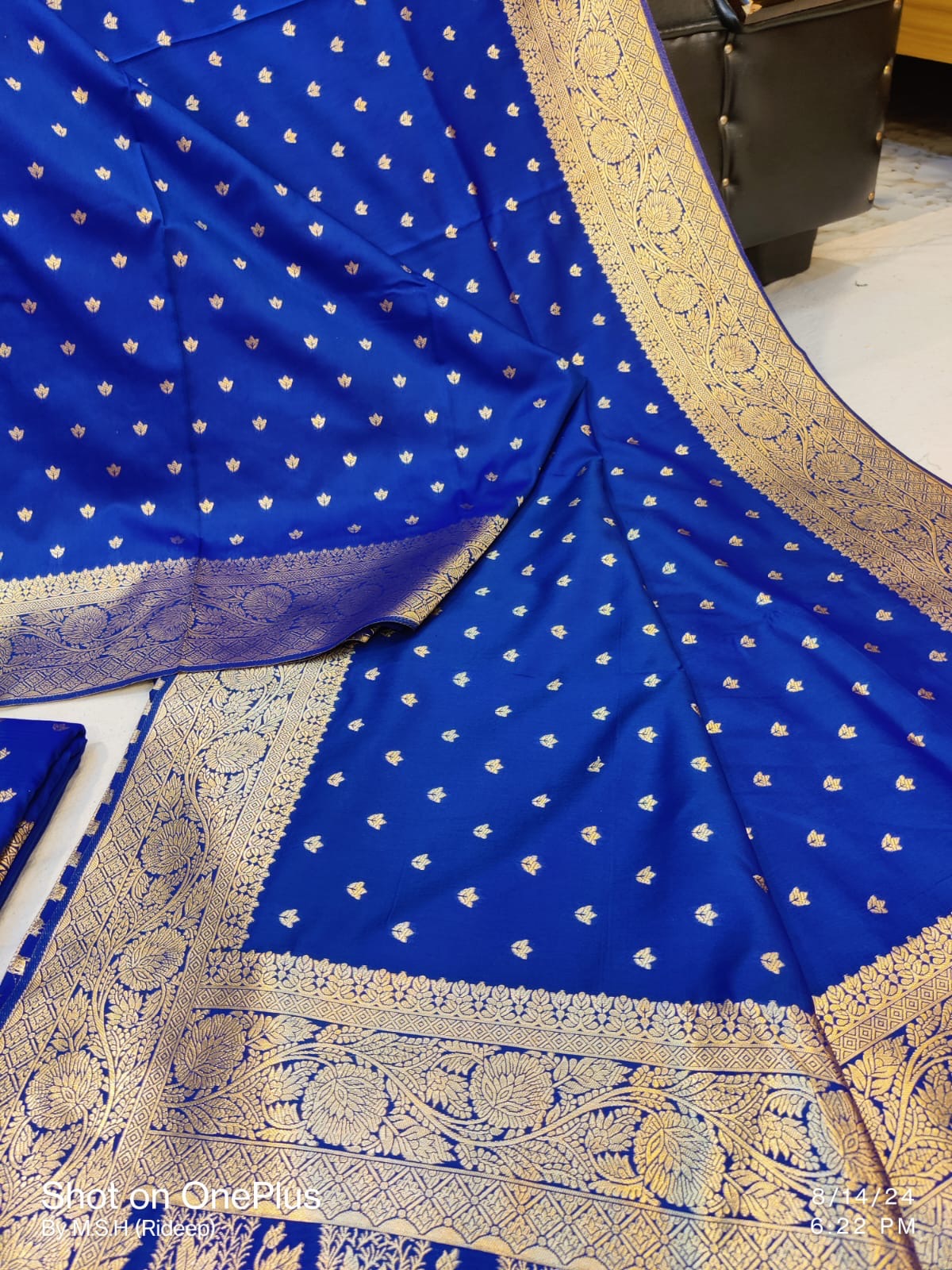 Blue Muga Kataan Silk Saree with Rich Zari Work