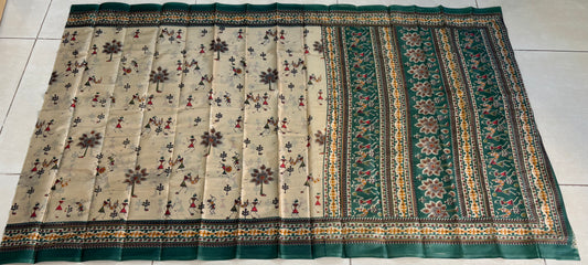 Sustainable Cream Silk Saree | Handwoven Banana Stem Fiber | Samvita