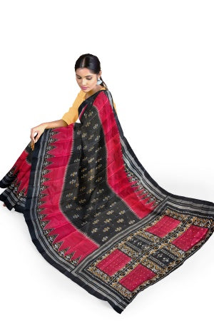 Sustainable Black Silk Saree | Handwoven Banana Stem Fiber | Samvita