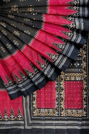 Sustainable Black Silk Saree | Handwoven Banana Stem Fiber | Samvita