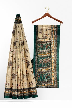 Sustainable Cream Silk Saree | Handwoven Banana Stem Fiber | Samvita