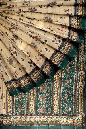 Sustainable Cream Silk Saree | Handwoven Banana Stem Fiber | Samvita