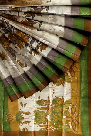 Sustainable Cream Silk Saree | Handwoven Banana Stem Fiber | Samvita