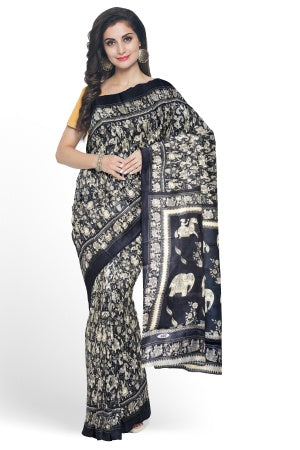 Sustainable Black Silk Saree | Handwoven Banana Stem Fiber | Samvita