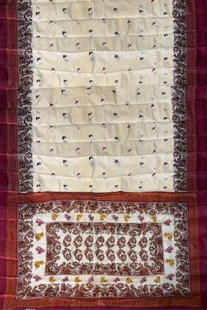 Sustainable Cream Silk Saree | Handwoven Banana Stem Fiber | Samvita