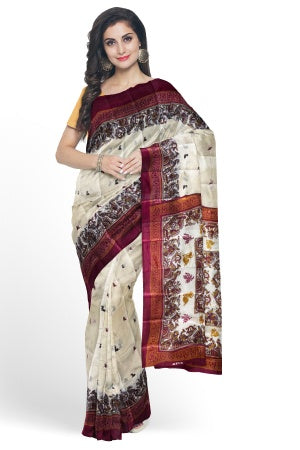 Sustainable Cream Silk Saree | Handwoven Banana Stem Fiber | Samvita