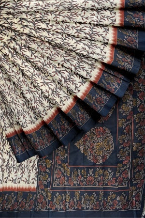 Sustainable Cream Silk Saree | Handwoven Banana Stem Fiber | Samvita