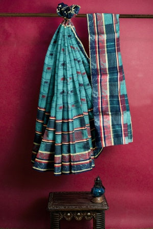 Blue Bengal Handloom Saree - Samvita Pure Cotton Elegance With All Over Woven Design
