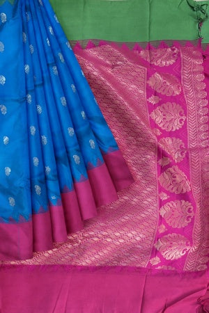 SAMVITA Blue Silk Saree with Blouse Piece – Shimmering Elegance in Every Fold
