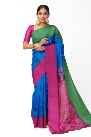 SAMVITA Blue Silk Saree with Blouse Piece – Shimmering Elegance in Every Fold