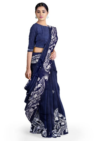 Soft Cotton Batik Painted Saree with Blouse Piece